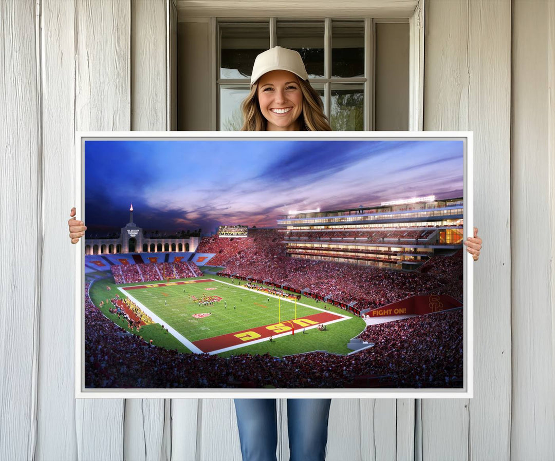 71879-MGV-CV-36X24-The University of Southern California USC Trojans Football Team Print - Los Angeles Memorial Coliseum Stadium Wall Art Canvas Print
