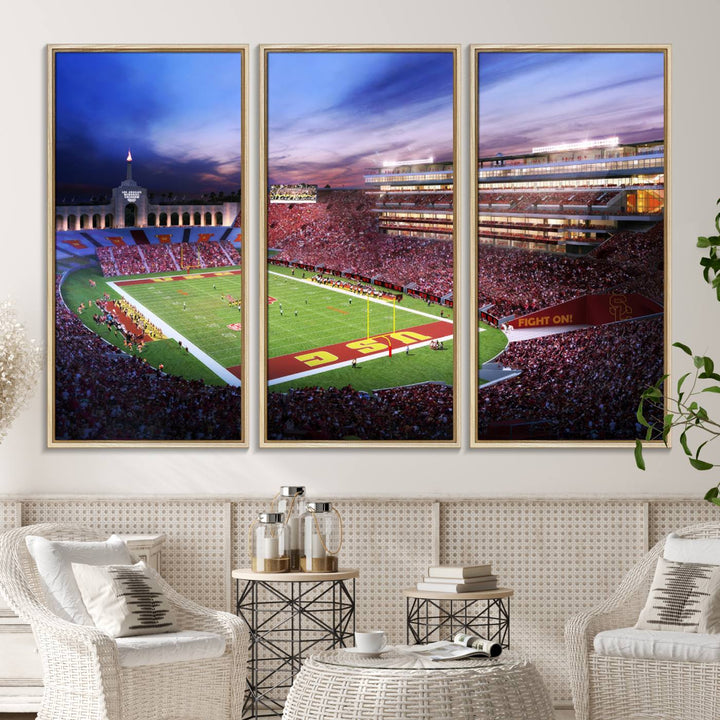 71879-MGV-CV-36X24-The University of Southern California USC Trojans Football Team Print - Los Angeles Memorial Coliseum Stadium Wall Art Canvas Print