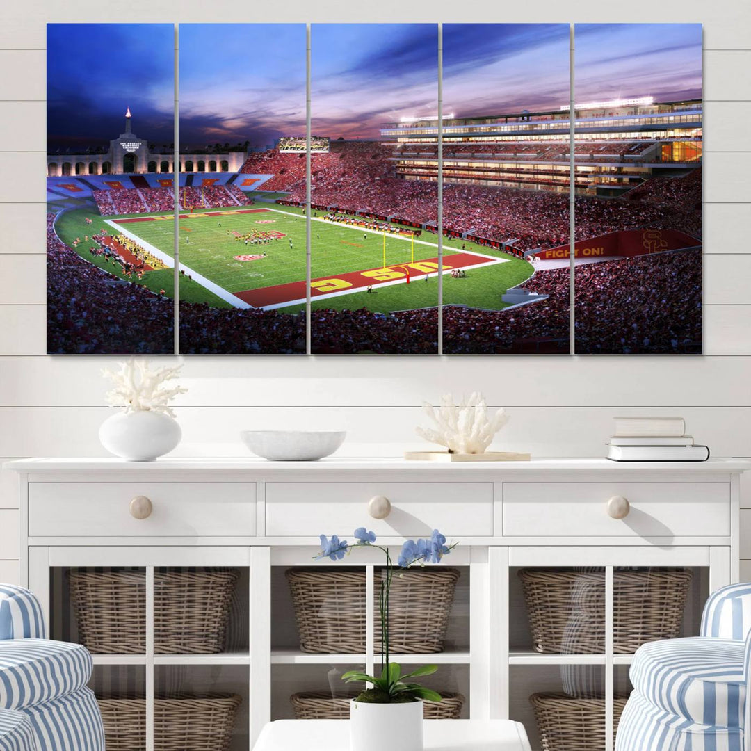 71879-MGV-CV-60X31-5P-The University of Southern California USC Trojans Football Team Print - Los Angeles Memorial Coliseum Stadium Wall Art Canvas Print