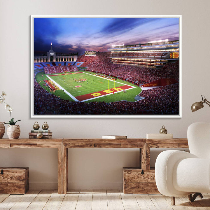 71879-MGV-FC-36X24_White-The University of Southern California USC Trojans Football Team Print - Los Angeles Memorial Coliseum Stadium Wall Art Canvas Print