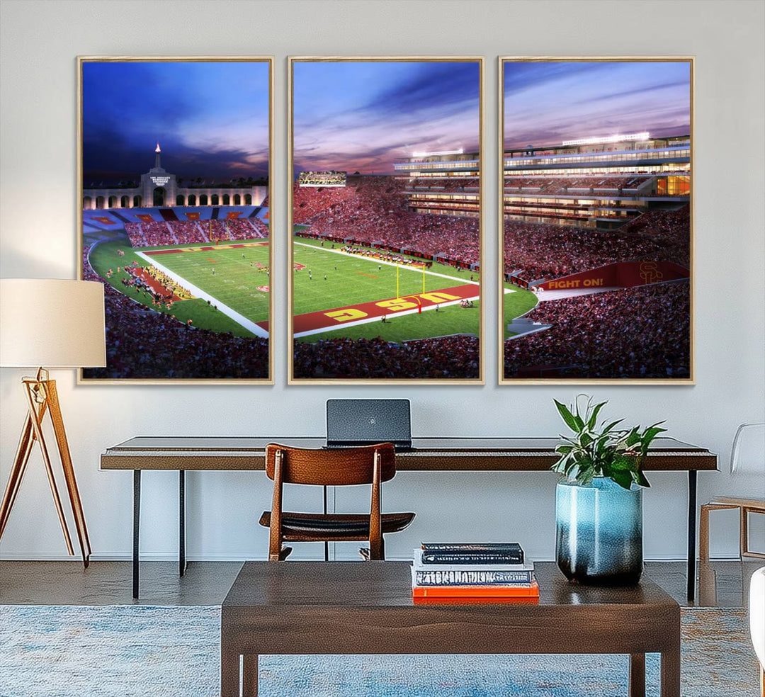 71879-MGV-FC-48X32-3P_Natural-The University of Southern California USC Trojans Football Team Print - Los Angeles Memorial Coliseum Stadium Wall Art Canvas Print