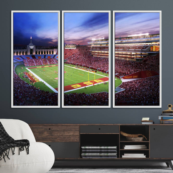 71879-MGV-FC-48X32-3P_White-The University of Southern California USC Trojans Football Team Print - Los Angeles Memorial Coliseum Stadium Wall Art Canvas Print