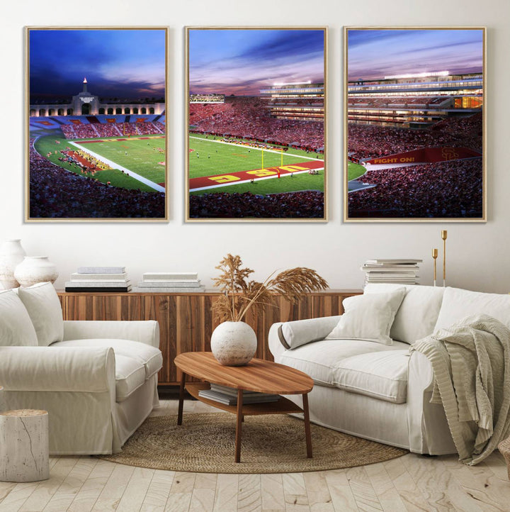 71879-MGV-FC-60X30-3P_Natural-The University of Southern California USC Trojans Football Team Print - Los Angeles Memorial Coliseum Stadium Wall Art Canvas Print