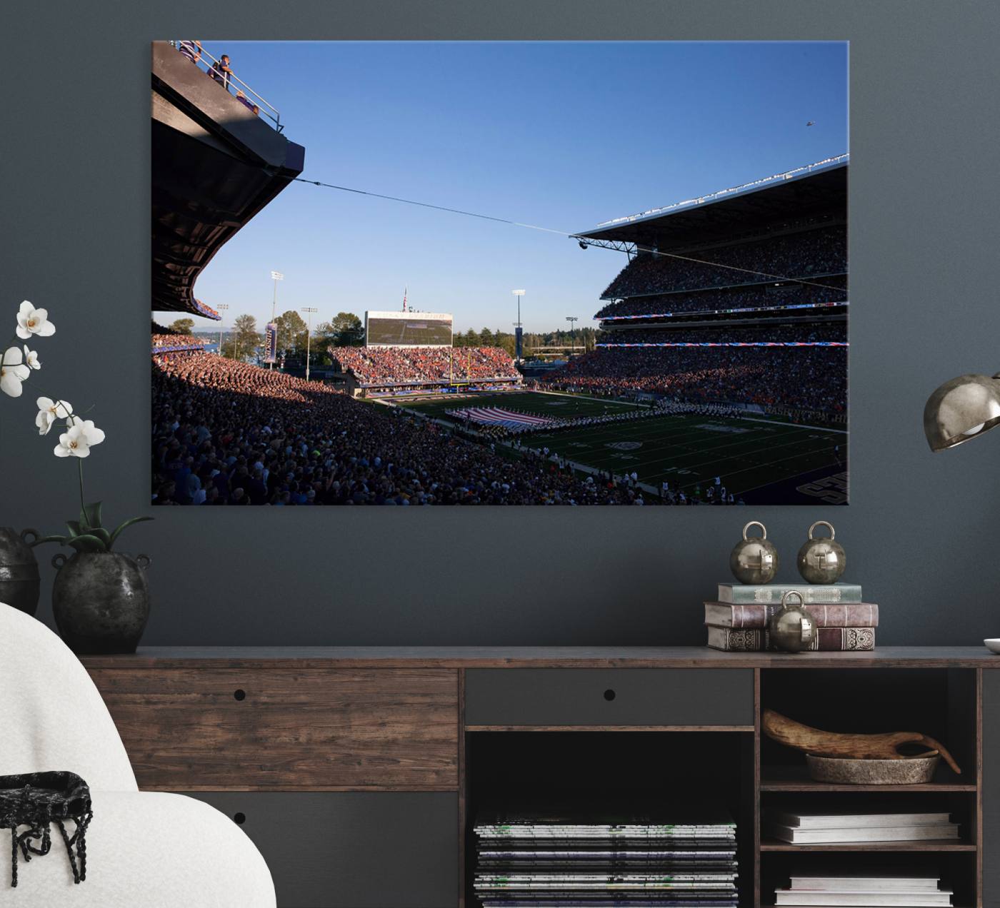 55028-MGV-CV-36X24-The University of Washington Huskies Football Team Print - Seattle Husky Stadium Wall Art Canvas Print