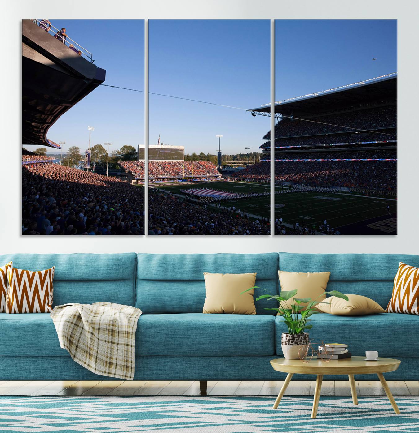 55028-MGV-CV-36X24-The University of Washington Huskies Football Team Print - Seattle Husky Stadium Wall Art Canvas Print