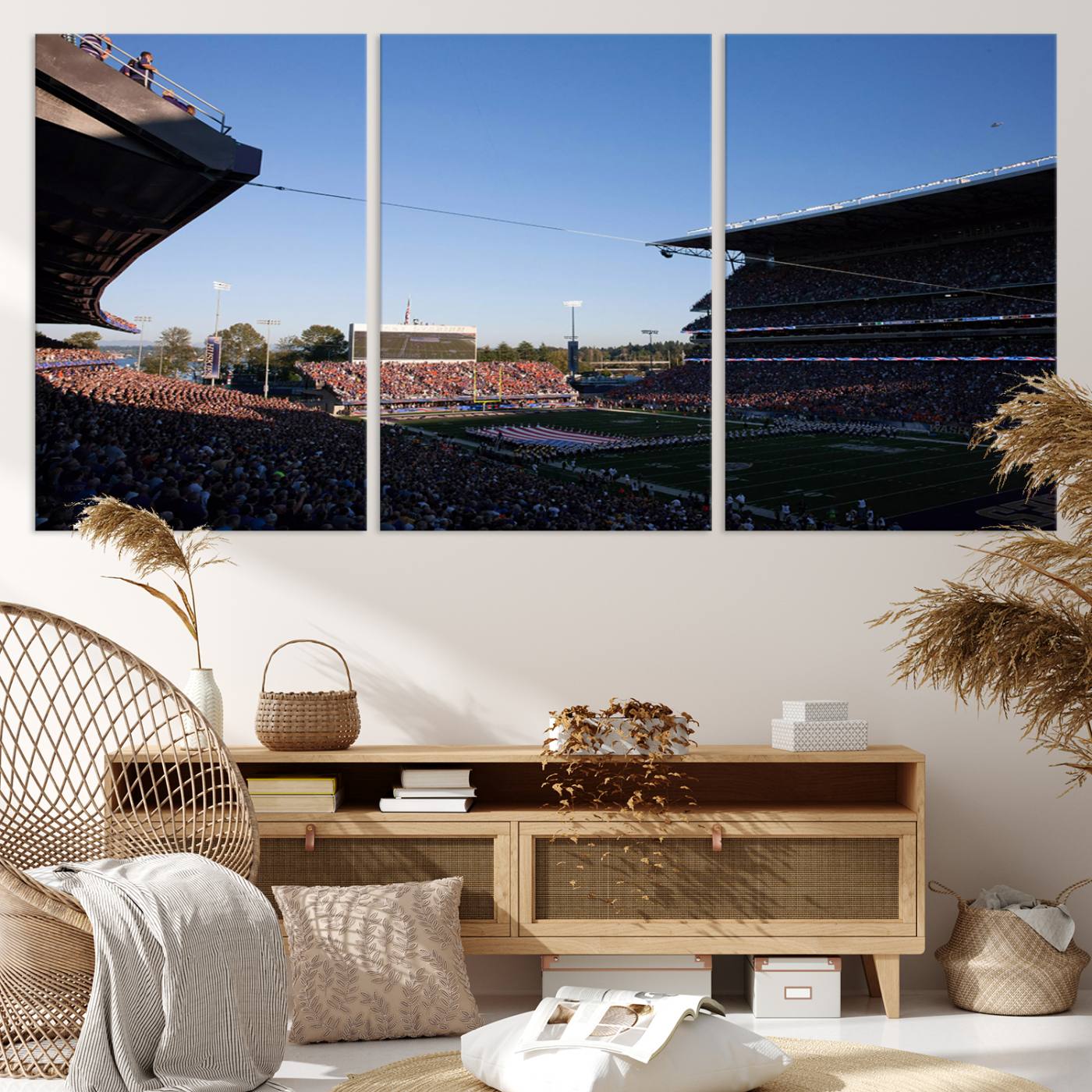 55028-MGV-CV-36X24-The University of Washington Huskies Football Team Print - Seattle Husky Stadium Wall Art Canvas Print