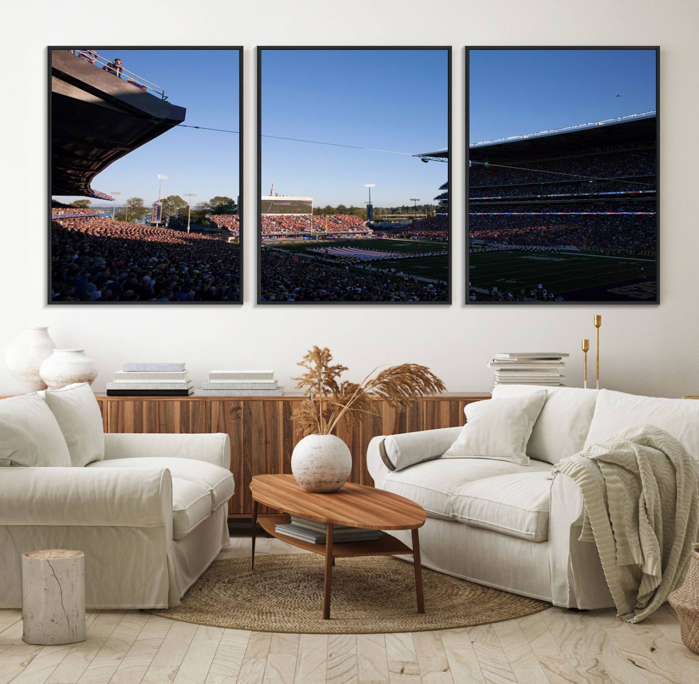 55028-MGV-FC-60X30-3P_Black-The University of Washington Huskies Football Team Print - Seattle Husky Stadium Wall Art Canvas Print