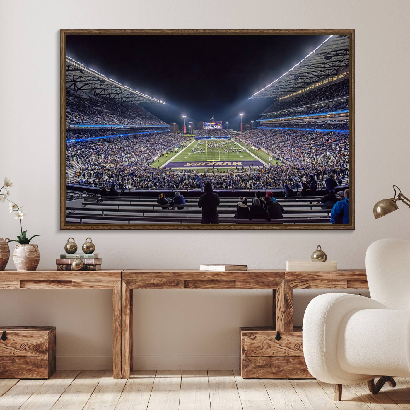 85780-MGV-FC-36X24_Walnut-The University of Washington Huskies Football Team Print - Seattle Husky Stadium Wall Art Canvas Print