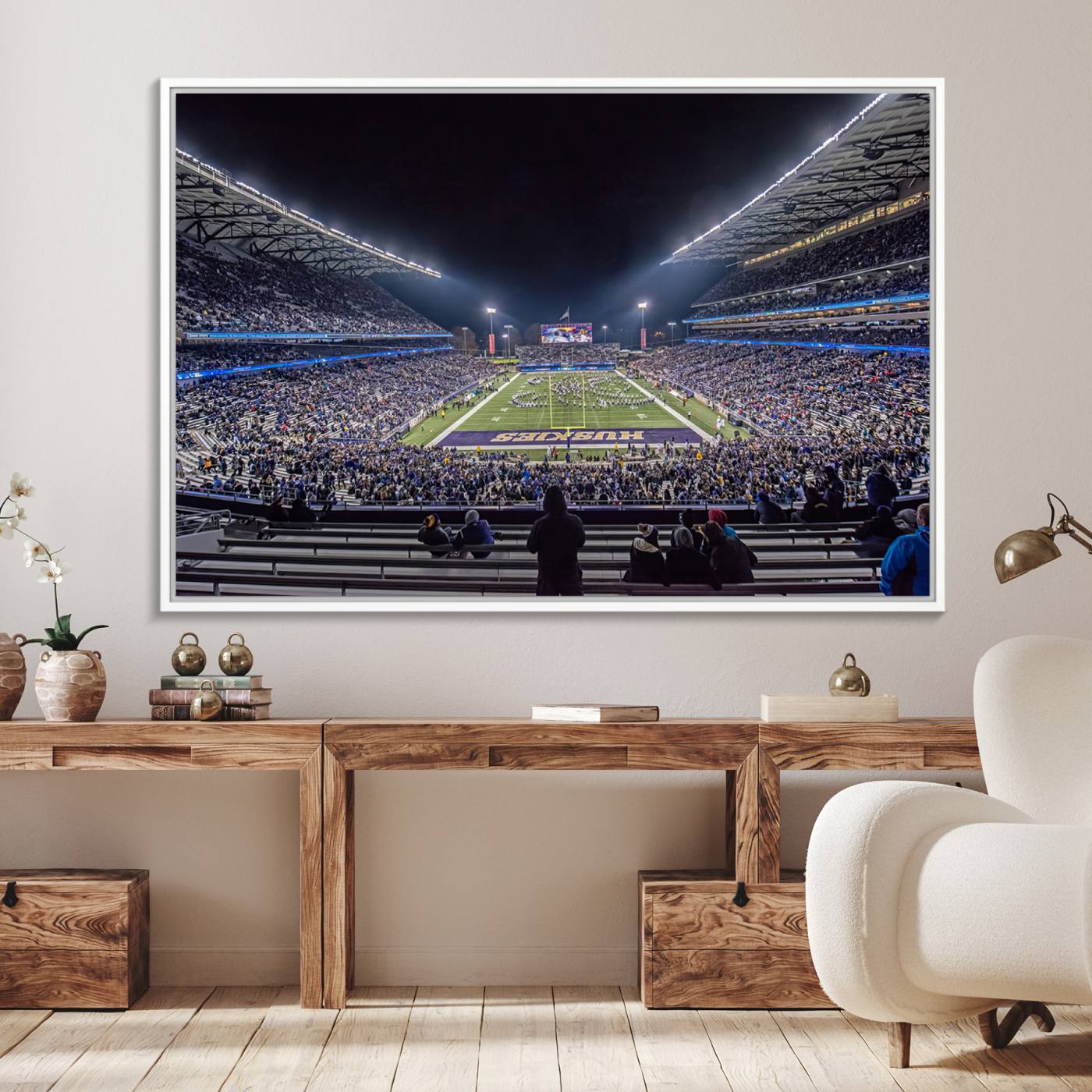 85780-MGV-FC-36X24_White-The University of Washington Huskies Football Team Print - Seattle Husky Stadium Wall Art Canvas Print