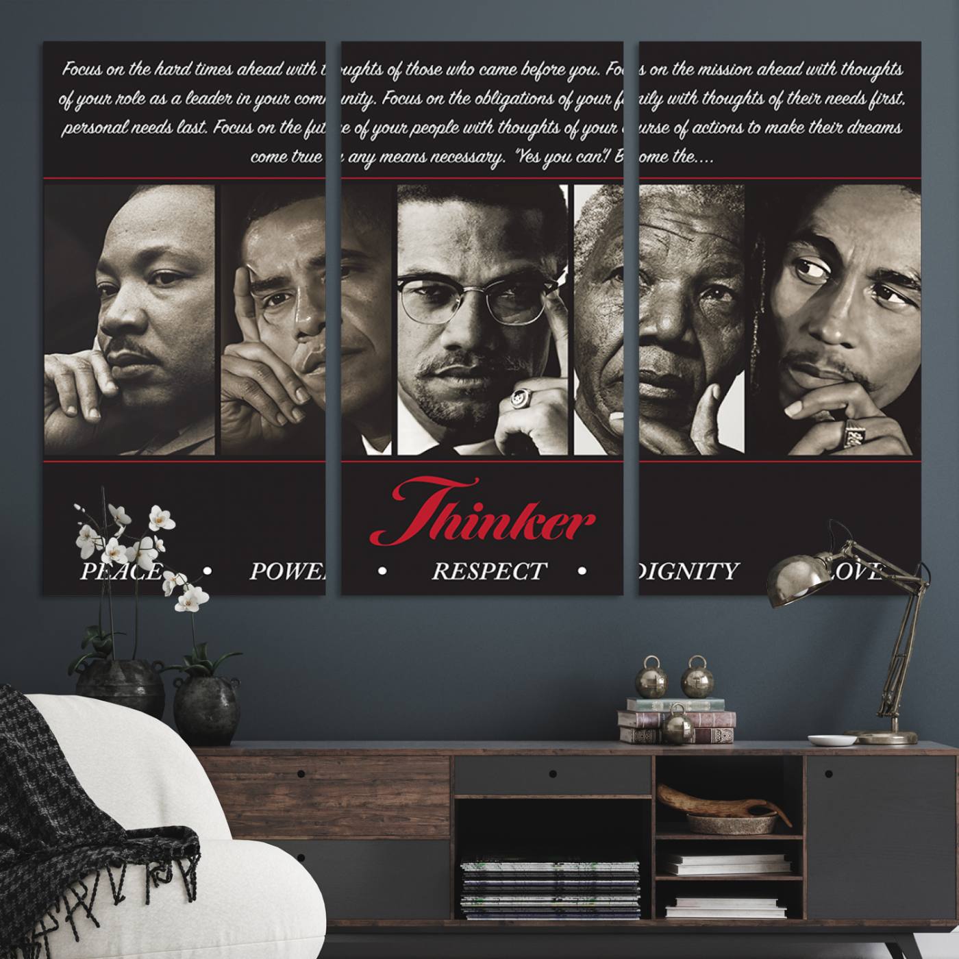 Thinkers of Wall Art Canvas Print - Inspirational Wall Art Featuring Icons of Peace, Power, and Respect | Framed & Ready to Hang