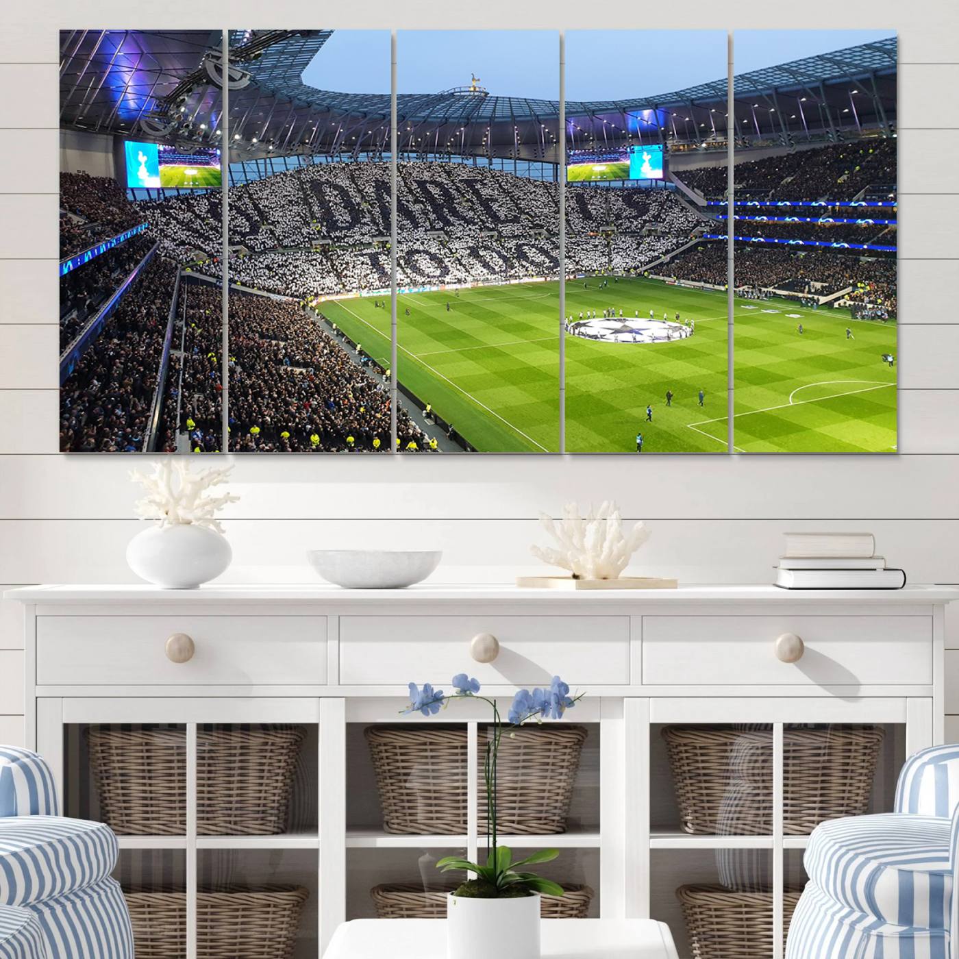 38765-MGV-CV-60X31-5P-Tottenham Hotspur Stadium Canvas Print, Match Day Triple Canvas Wall Art - Premier League Football