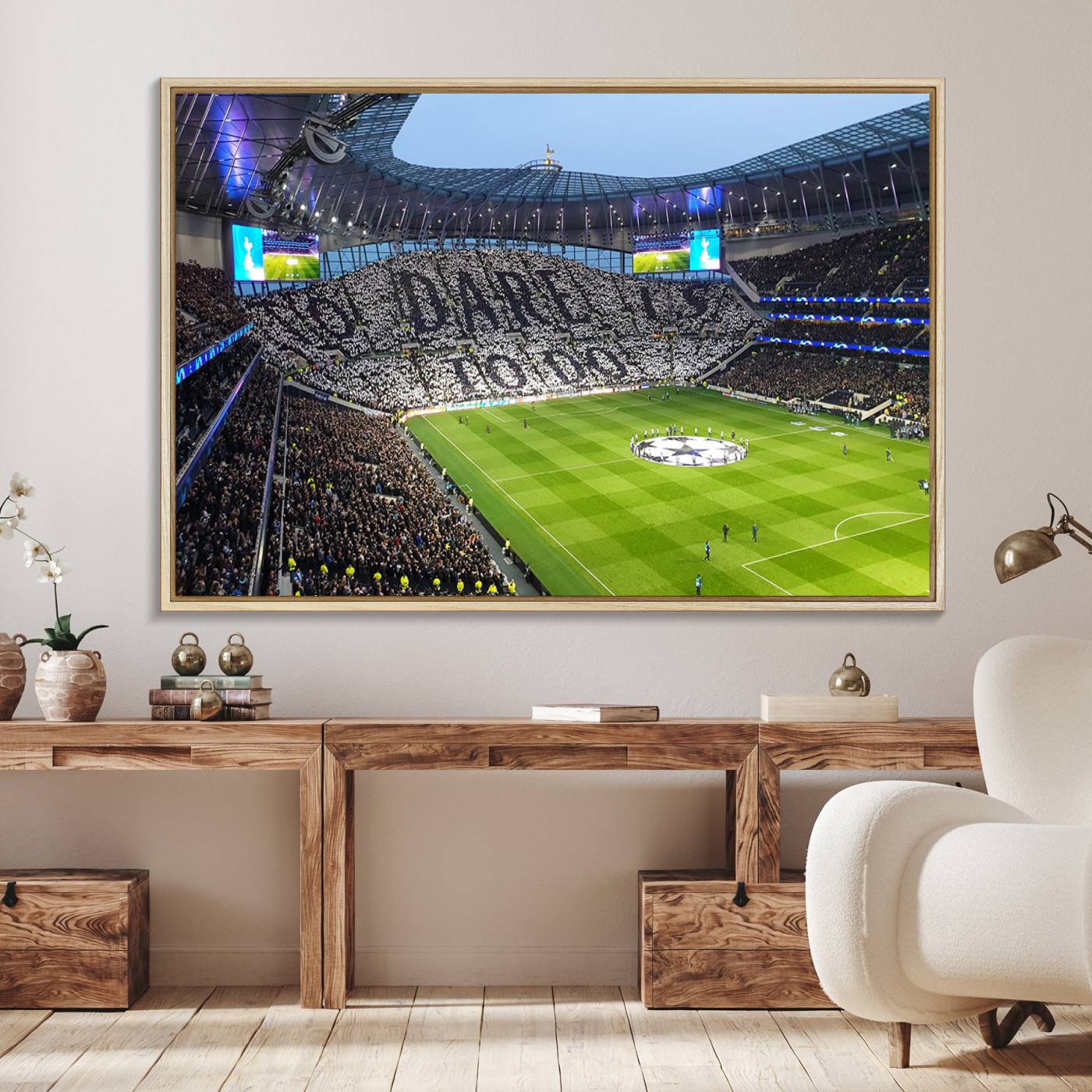 38765-MGV-FC-36X24_Natural-Tottenham Hotspur Stadium Canvas Print, Match Day Triple Canvas Wall Art - Premier League Football
