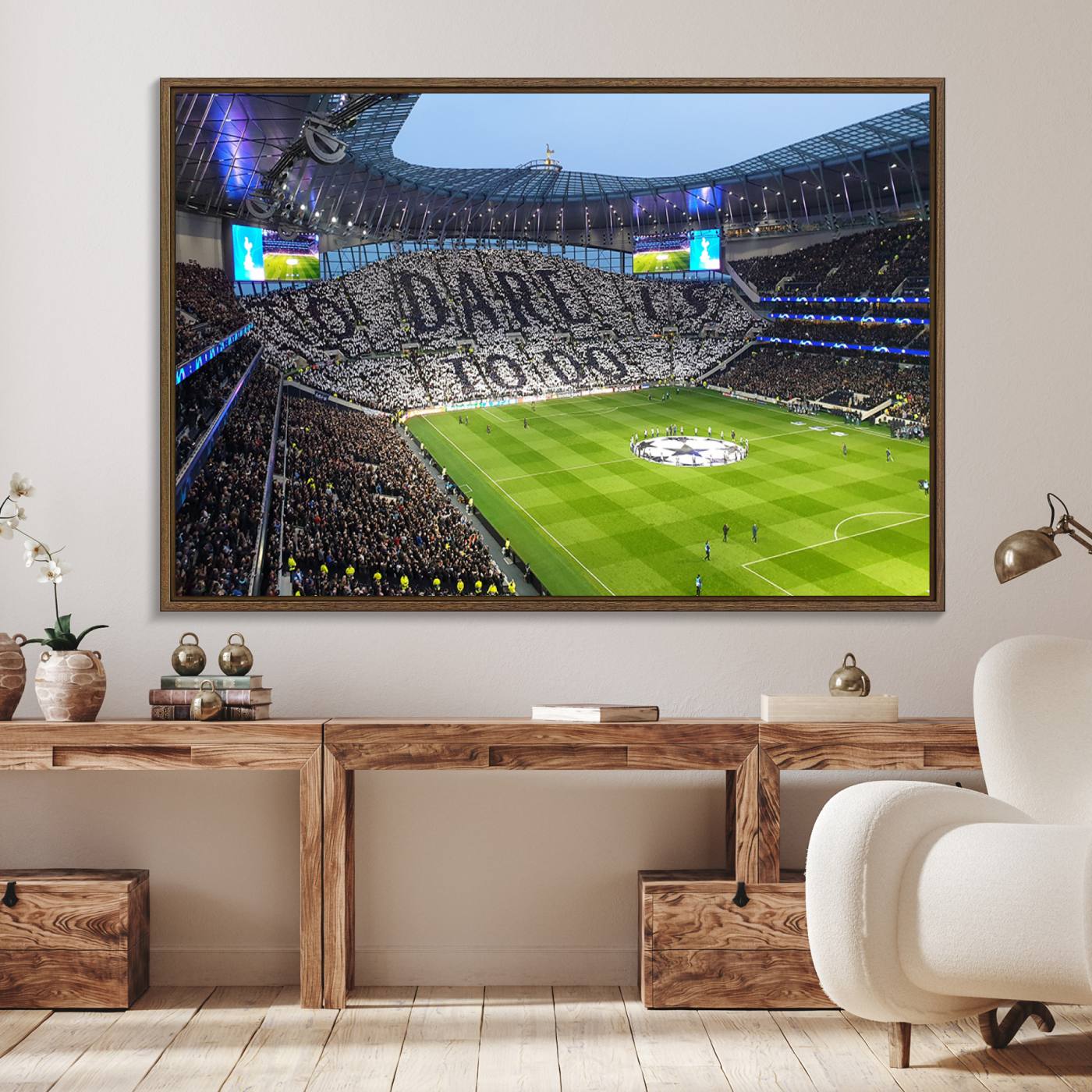 38765-MGV-FC-36X24_Walnut-Tottenham Hotspur Stadium Canvas Print, Match Day Triple Canvas Wall Art - Premier League Football