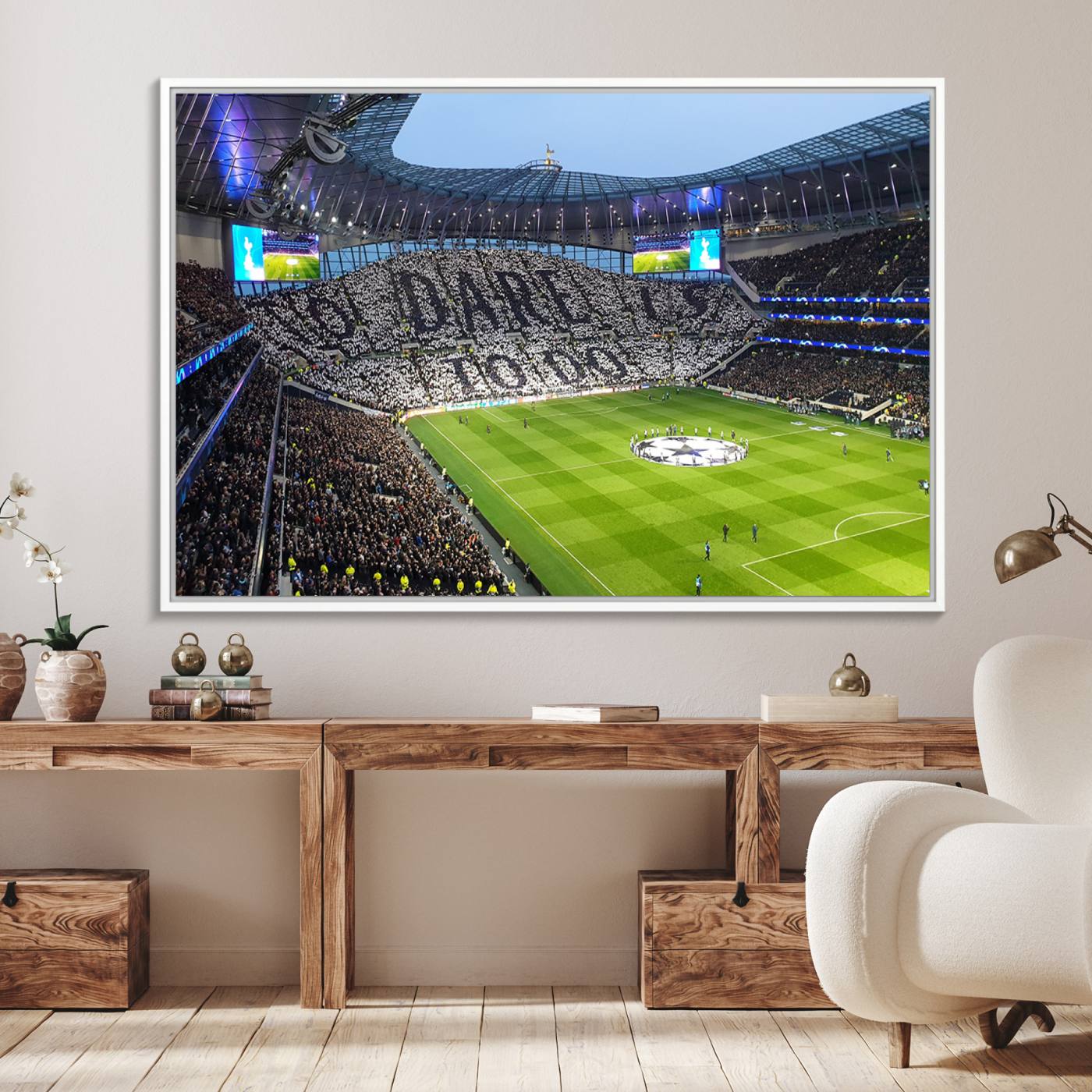 38765-MGV-FC-36X24_White-Tottenham Hotspur Stadium Canvas Print, Match Day Triple Canvas Wall Art - Premier League Football