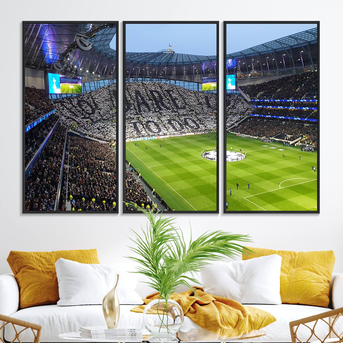 38765-MGV-FC-48X32-3P_Black-Tottenham Hotspur Stadium Canvas Print, Match Day Triple Canvas Wall Art - Premier League Football