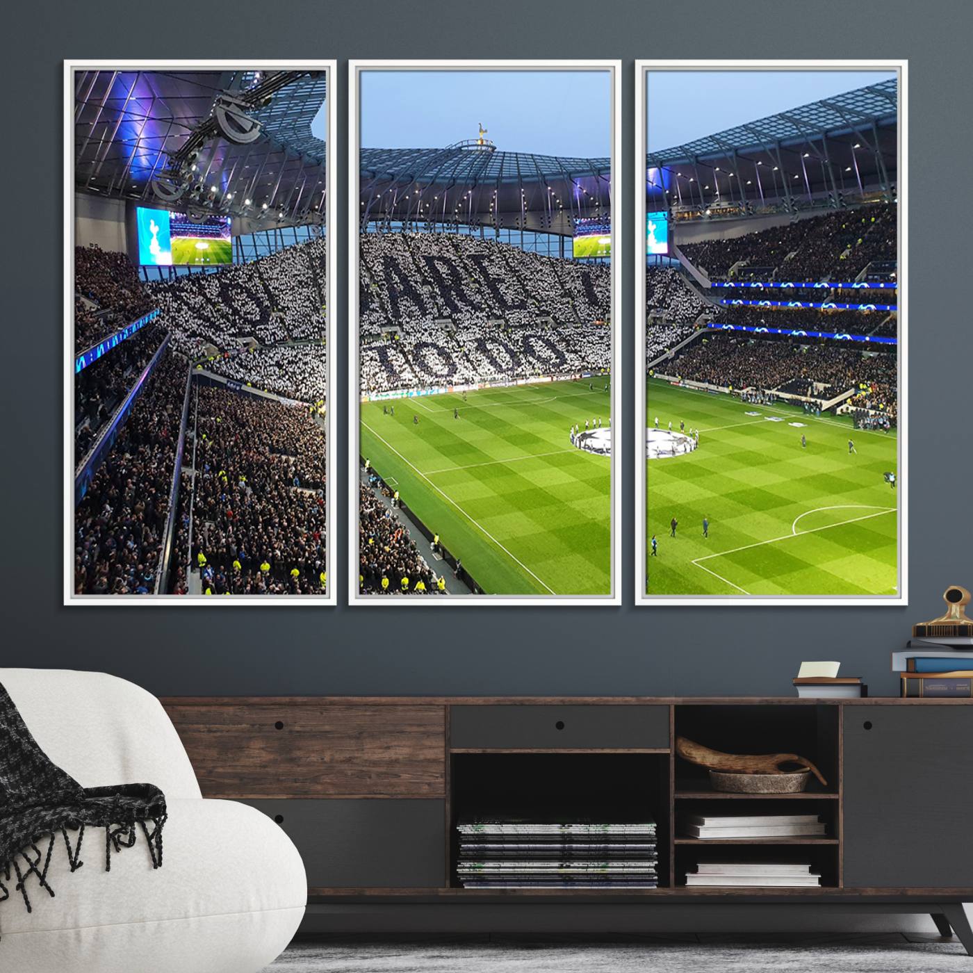 38765-MGV-FC-48X32-3P_White-Tottenham Hotspur Stadium Canvas Print, Match Day Triple Canvas Wall Art - Premier League Football
