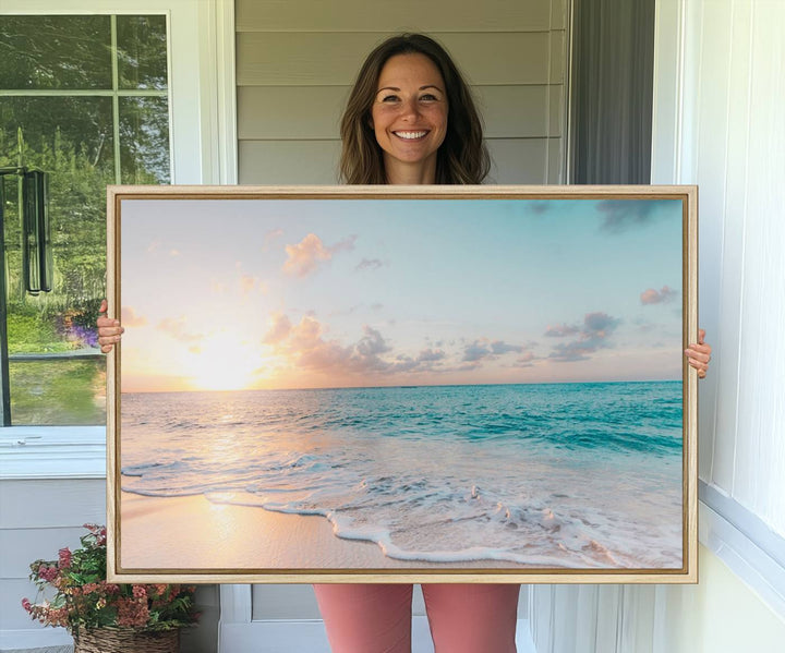 49620-MGV-CV-36X24-Tranquil Ocean Beach Sunset Canvas Wall Art | 3-Panel Coastal Decor