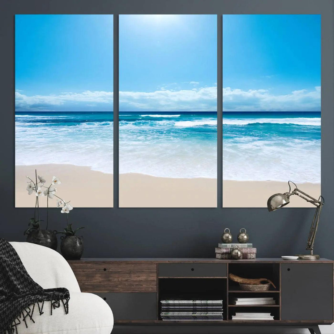 Tranquil Ocean Waves Canvas Wall Art Print – Bright Coastal Beach Wall Decor for Home or Office – Vibrant Ocean Print – Ready to Hang