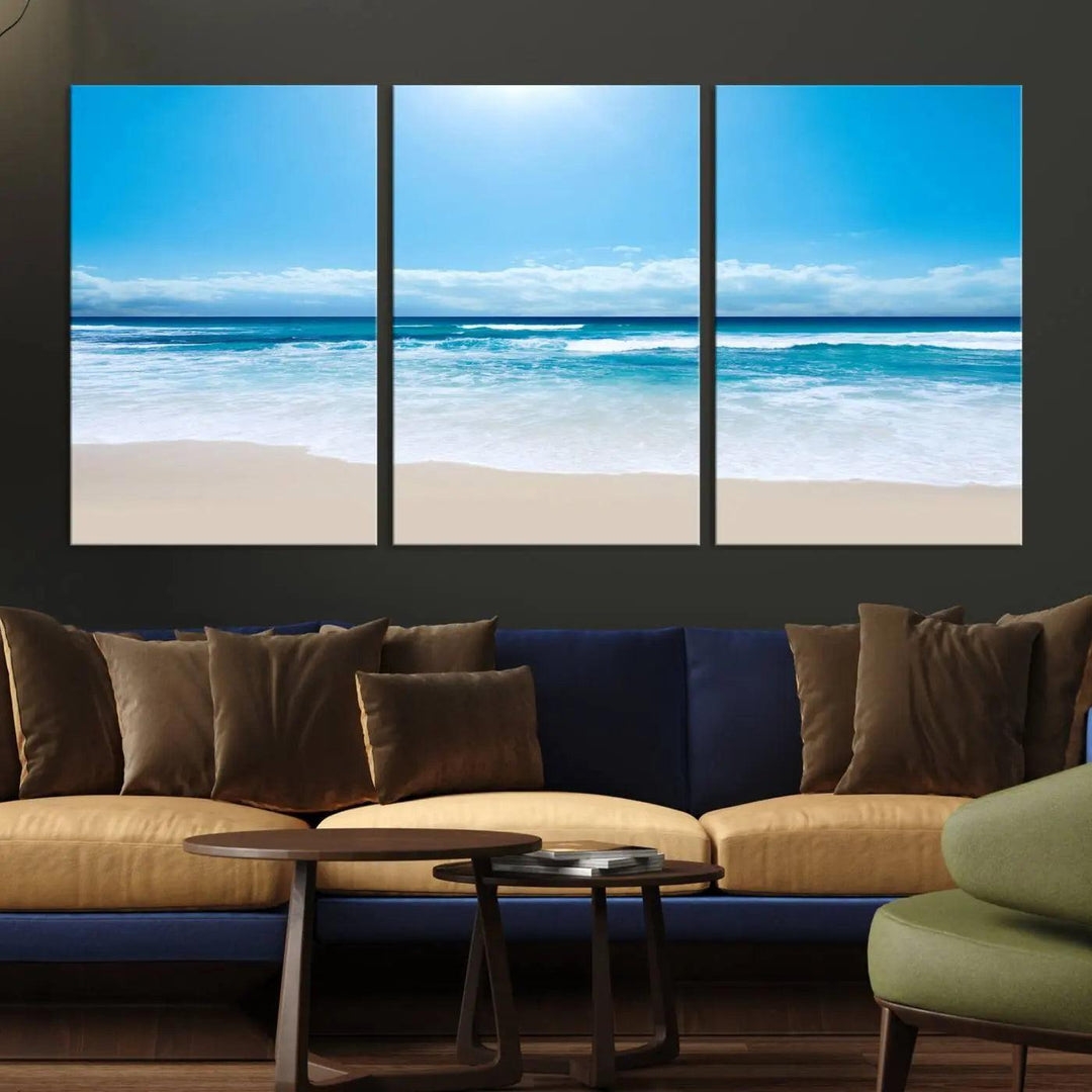 Tranquil Ocean Waves Canvas Wall Art Print – Bright Coastal Beach Wall Decor for Home or Office – Vibrant Ocean Print – Ready to Hang