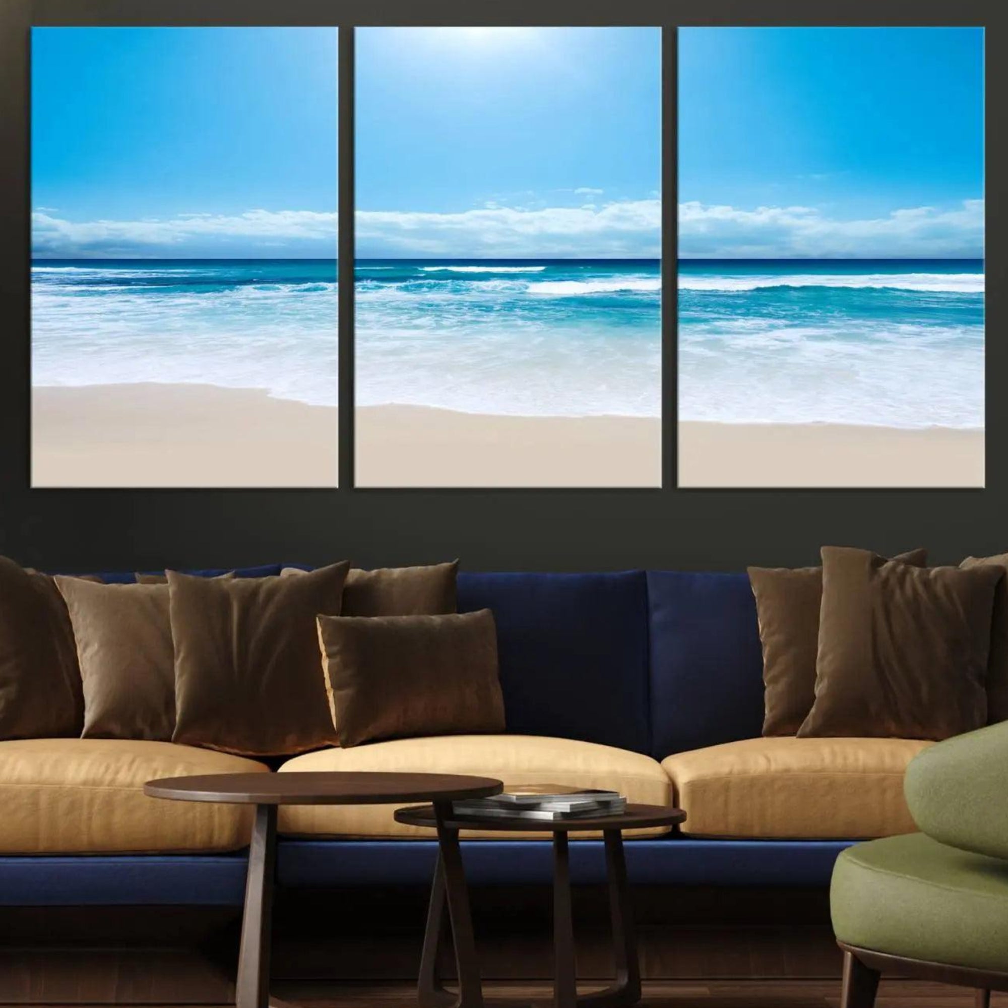 79903-MGV-CV-36X24-Tranquil Ocean Waves Canvas Wall Art Print – Bright Coastal Beach Wall Decor for Home or Office –