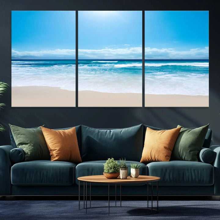 Tranquil Ocean Waves Canvas Wall Art Print – Bright Coastal Beach Wall Decor for Home or Office – Vibrant Ocean Print – Ready to Hang