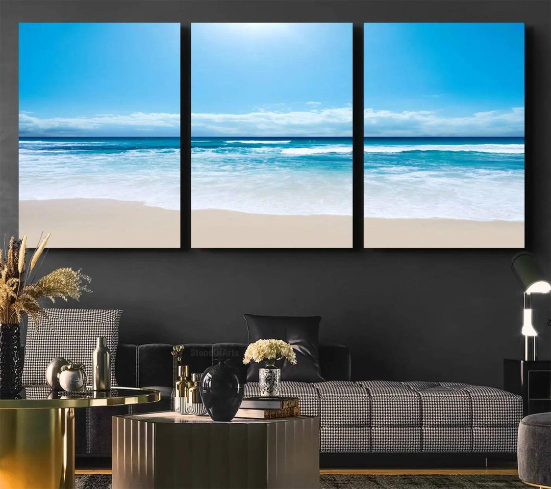 Tranquil Ocean Waves Canvas Wall Art Print – Bright Coastal Beach Wall Decor for Home or Office – Vibrant Ocean Print – Ready to Hang