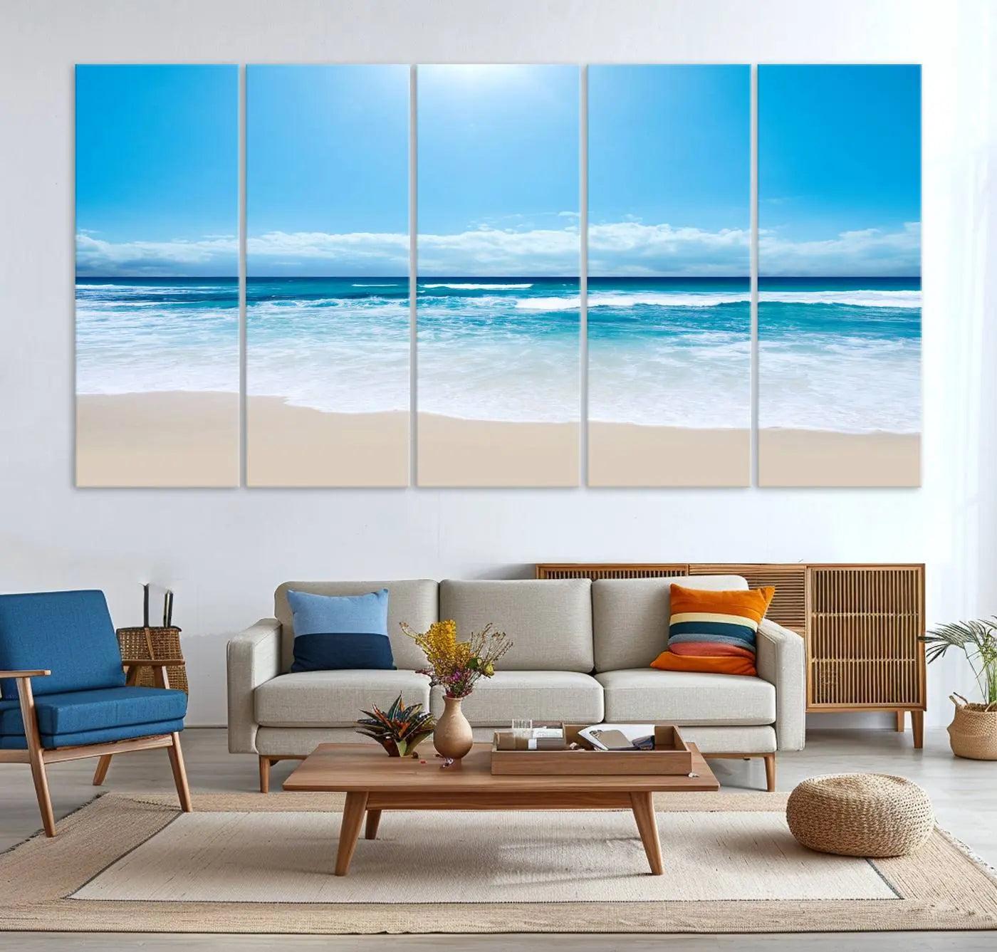 79903-MGV-CV-36X24-Tranquil Ocean Waves Canvas Wall Art Print – Bright Coastal Beach Wall Decor for Home or Office –