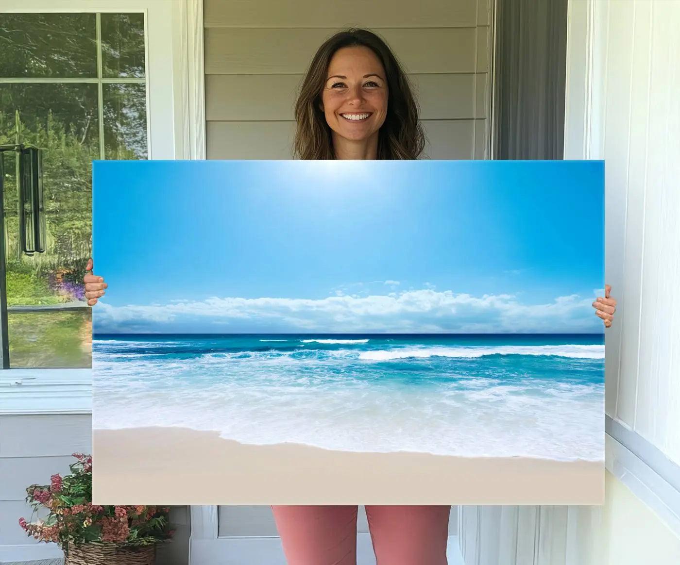 79903-MGV-CV-36X24-Tranquil Ocean Waves Canvas Wall Art Print – Bright Coastal Beach Wall Decor for Home or Office –