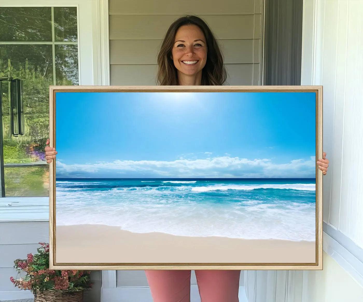 79903-MGV-CV-36X24-Tranquil Ocean Waves Canvas Wall Art Print – Bright Coastal Beach Wall Decor for Home or Office –