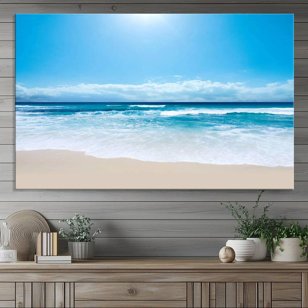Tranquil Ocean Waves Canvas Wall Art Print – Bright Coastal Beach Wall Decor for Home or Office – Vibrant Ocean Print – Ready to Hang