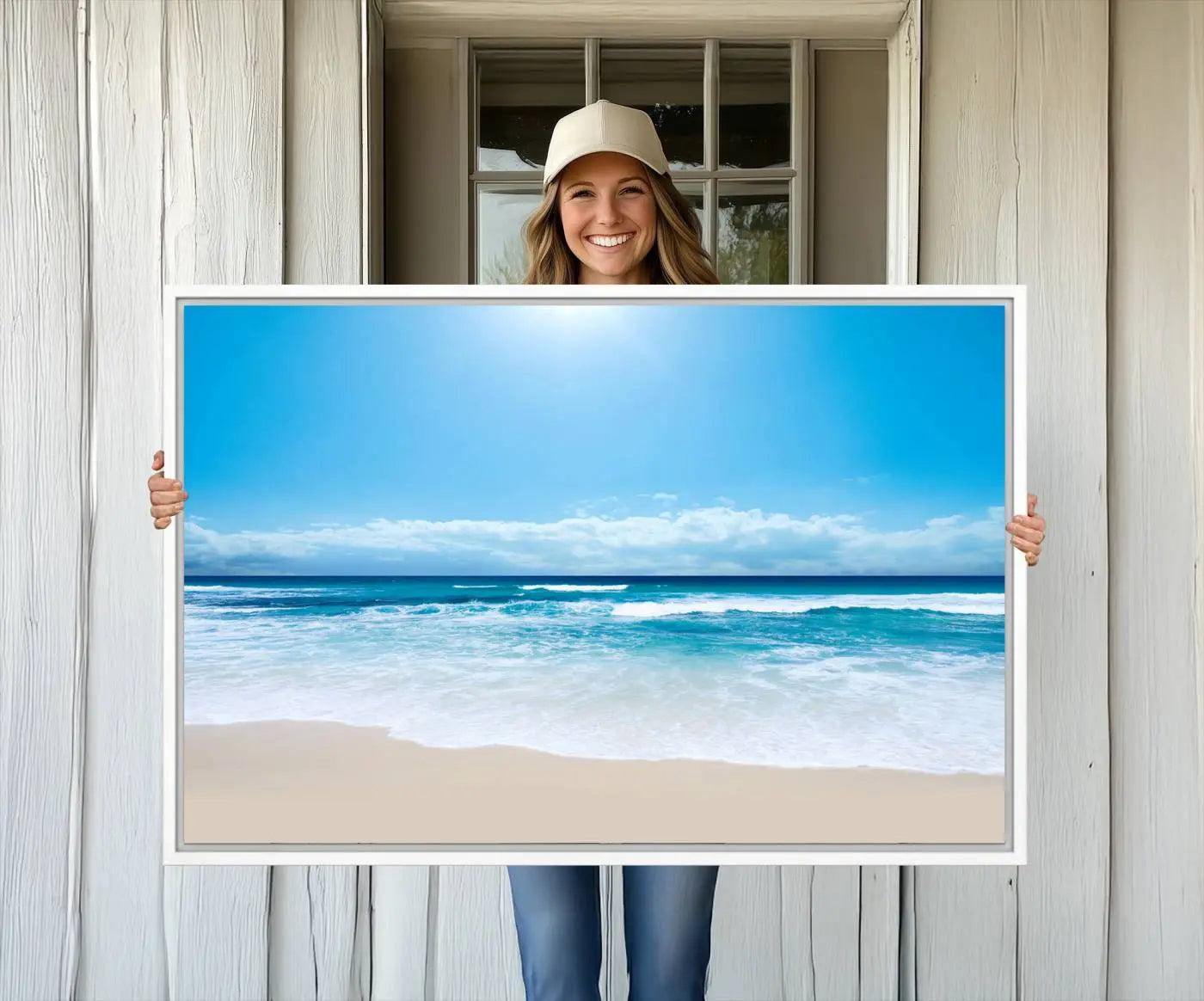 79903-MGV-CV-36X24-Tranquil Ocean Waves Canvas Wall Art Print – Bright Coastal Beach Wall Decor for Home or Office –