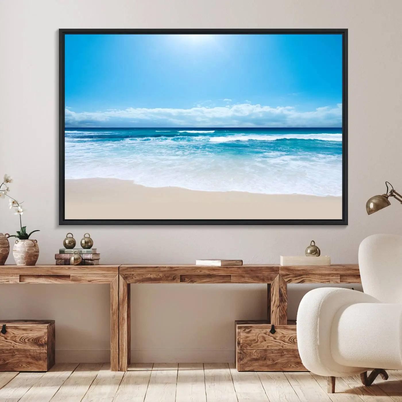 Tranquil Ocean Waves Canvas Wall Art Print – Bright Coastal Beach