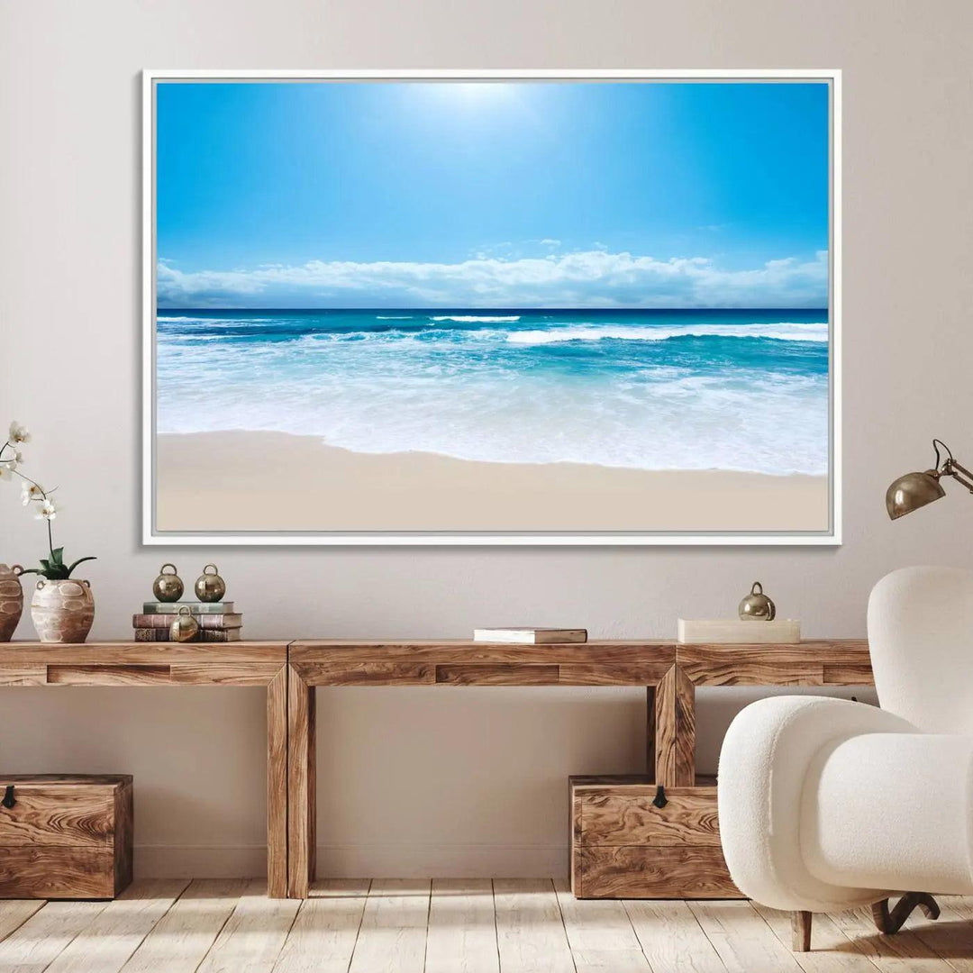 79903-MGV-FC-36X24_White-Tranquil Ocean Waves Canvas Wall Art Print – Bright Coastal Beach Wall Decor for Home or Office – Vibrant Ocean Print – Ready to Hang