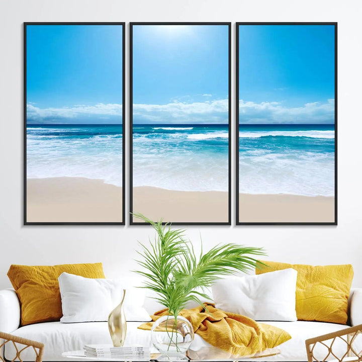 79903-MGV-FC-48X32-3P_Black-Tranquil Ocean Waves Canvas Wall Art Print – Bright Coastal Beach Wall Decor for Home or Office – Vibrant Ocean Print – Ready to Hang