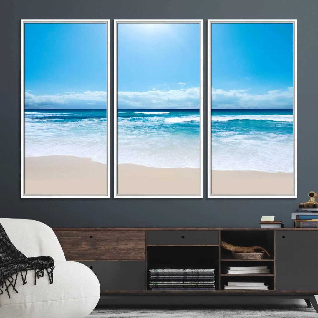 79903-MGV-FC-48X32-3P_White-Tranquil Ocean Waves Canvas Wall Art Print – Bright Coastal Beach Wall Decor for Home or Office – Vibrant Ocean Print – Ready to Hang
