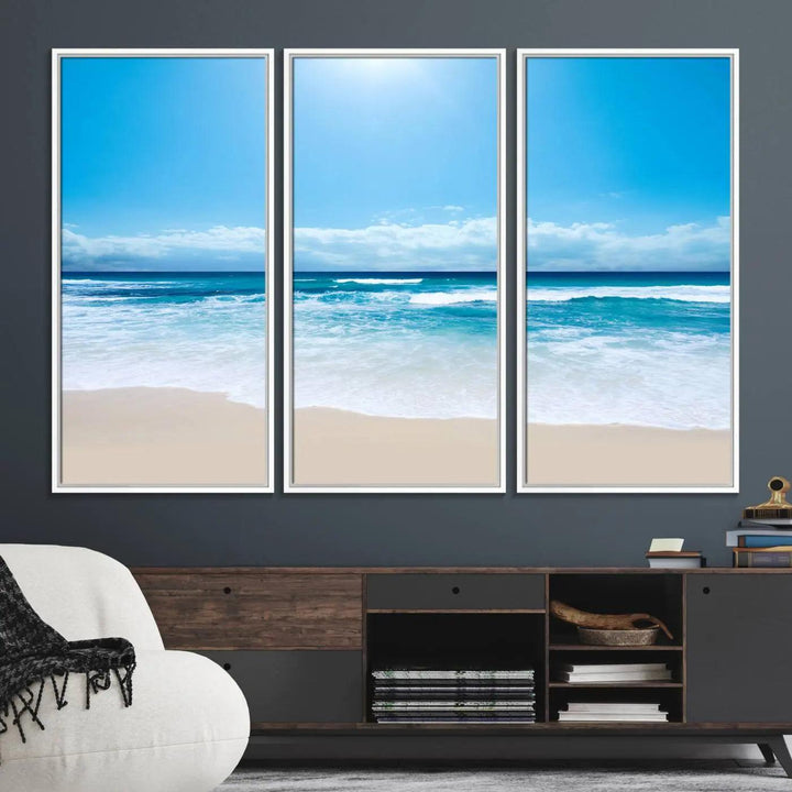 79903-MGV-FC-48X32-3P_White-Tranquil Ocean Waves Canvas Wall Art Print – Bright Coastal Beach Wall Decor for Home or Office – Vibrant Ocean Print – Ready to Hang