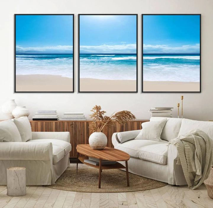 79903-MGV-FC-60X30-3P_Black-Tranquil Ocean Waves Canvas Wall Art Print – Bright Coastal Beach Wall Decor for Home or Office – Vibrant Ocean Print – Ready to Hang