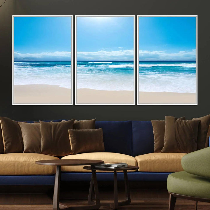 79903-MGV-FC-60X30-3P_White-Tranquil Ocean Waves Canvas Wall Art Print – Bright Coastal Beach Wall Decor for Home or Office – Vibrant Ocean Print – Ready to Hang