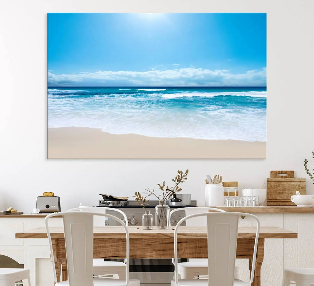 Tranquil Ocean Waves Canvas Wall Art Print – Bright Coastal Beach Wall Decor for Home or Office – Vibrant Ocean Print – Ready to Hang