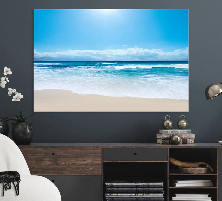 Tranquil Ocean Waves Canvas Wall Art Print – Bright Coastal Beach Wall Decor for Home or Office – Vibrant Ocean Print – Ready to Hang