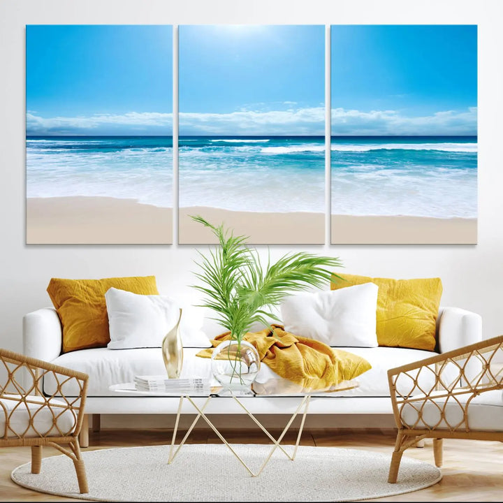 Tranquil Ocean Waves Canvas Wall Art Print – Bright Coastal Beach Wall Decor for Home or Office – Vibrant Ocean Print – Ready to Hang
