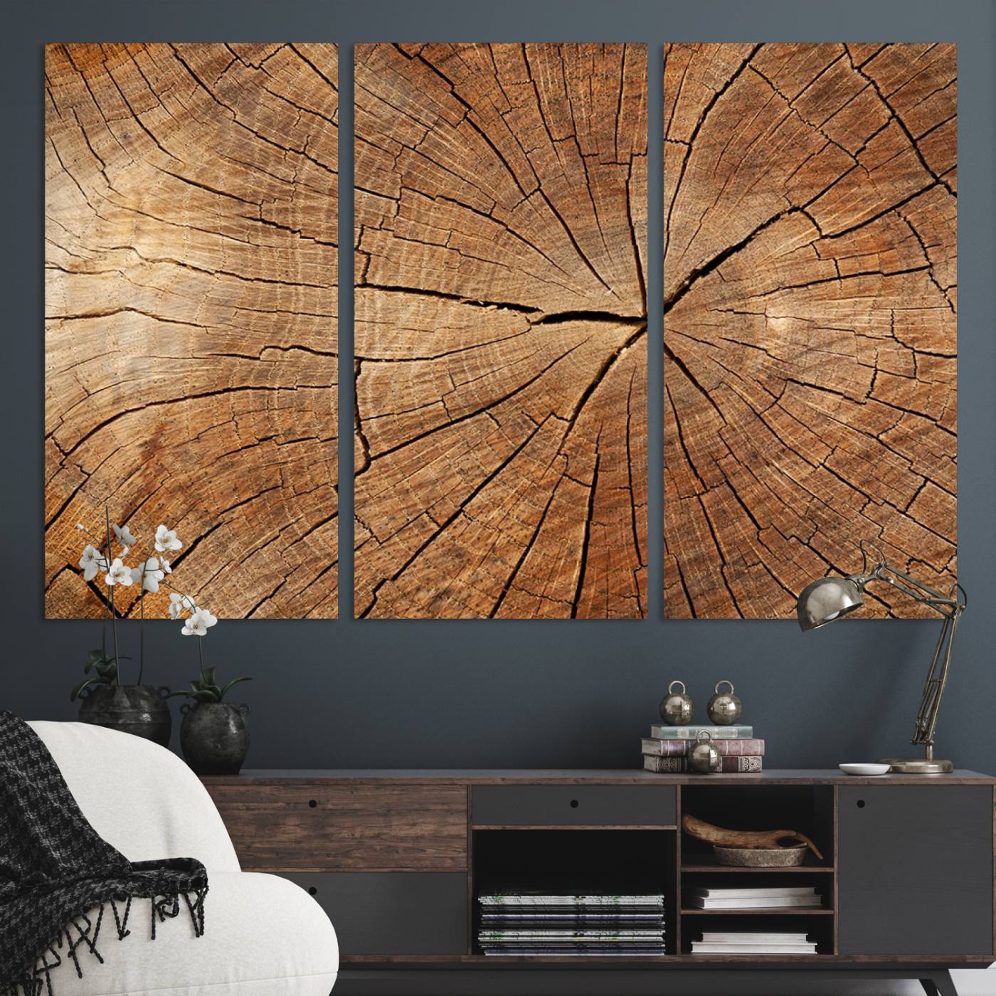 Tree Ring Canvas Art, Rustic Wood Grain Wall Art, Tree Slice Decor for Modern Homes, Giclee Multi-Panel Print, Tree Ring Wall Art Set
