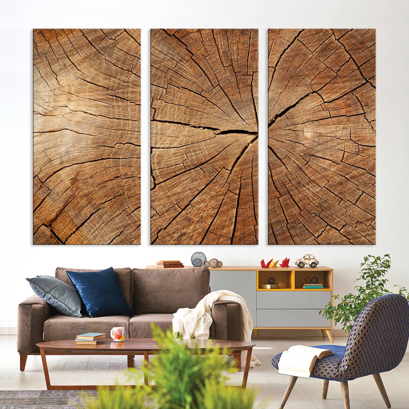 Tree Ring Canvas Art, Rustic Wood Grain Wall Art, Tree Slice Decor for Modern Homes, Giclee Multi-Panel Print, Tree Ring Wall Art Set