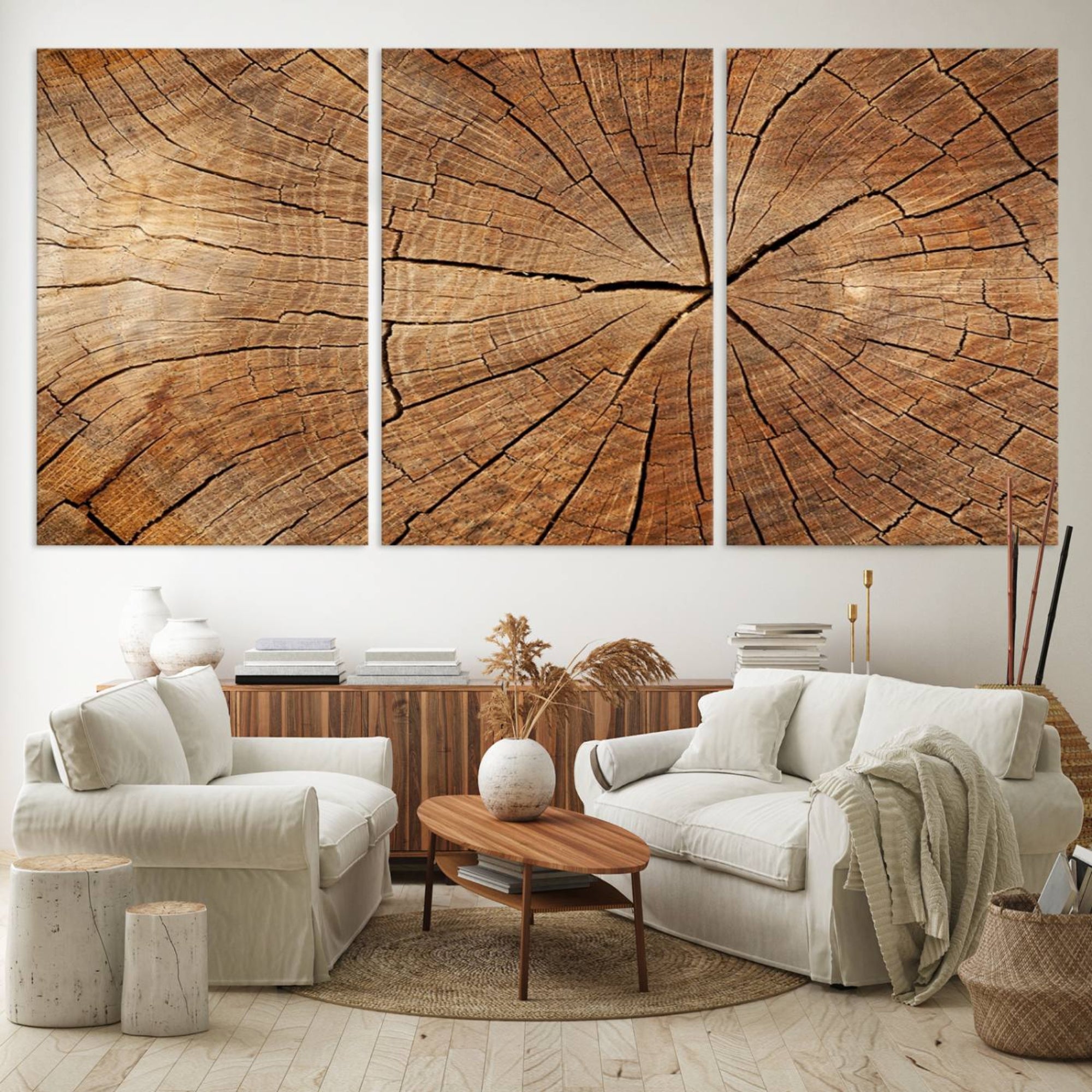 Tree Ring Canvas Art, Rustic Wood Grain Wall Art, Tree Slice Decor for Modern Homes, Giclee Multi-Panel Print, Tree Ring Wall Art Set