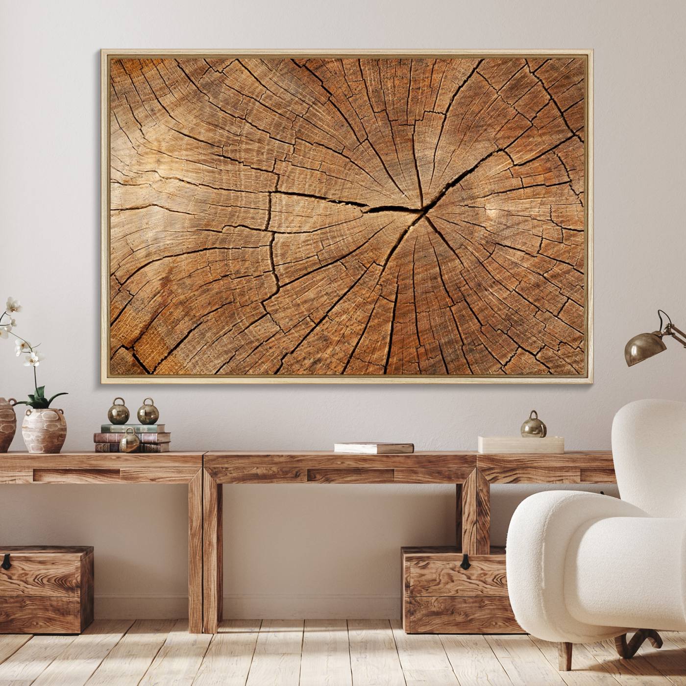 61710-MGV-FC-36X24_Natural-Tree Ring Canvas Art, Rustic Wood Grain Wall Art, Tree Slice Decor for Modern Homes, Giclee Multi-Panel Print, Tree Ring Wall Art Set