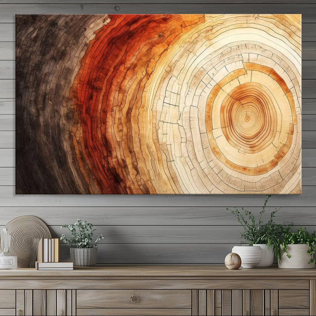 Contemporary living room featuring the Tree Ring Print on Canvas Wall Art.