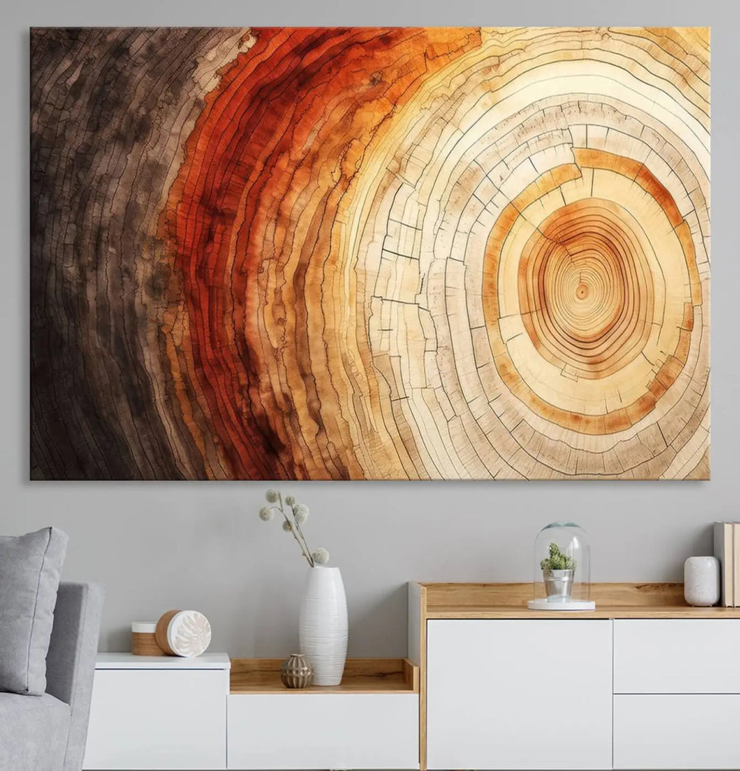 Contemporary living room featuring the Tree Ring Print on Canvas Wall Art.