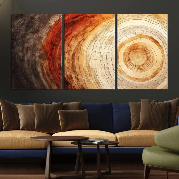 Contemporary living room featuring the Tree Ring Print on Canvas Wall Art.