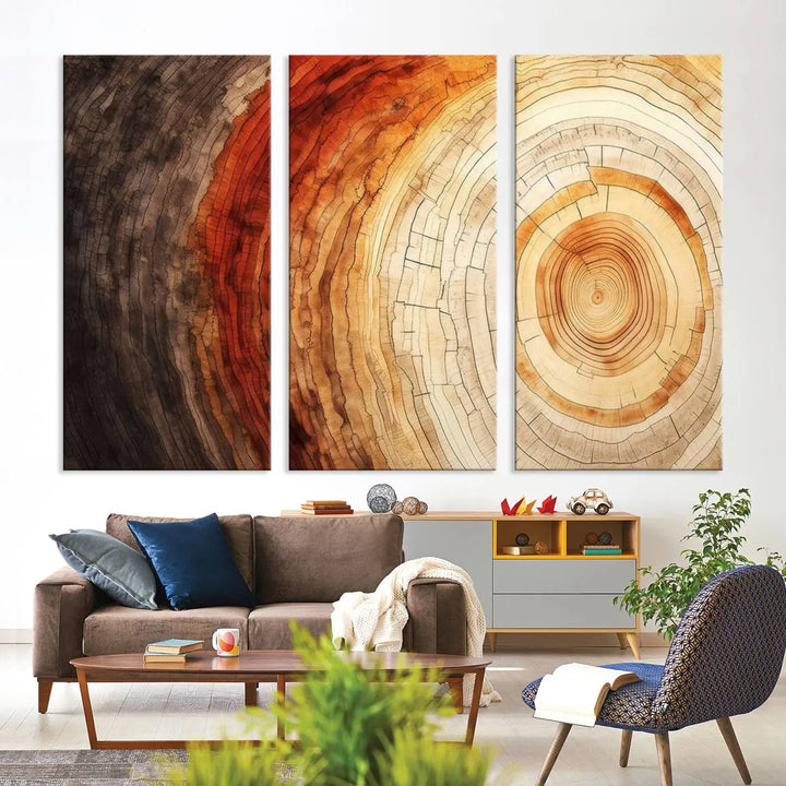 Contemporary living room featuring the Tree Ring Print on Canvas Wall Art.