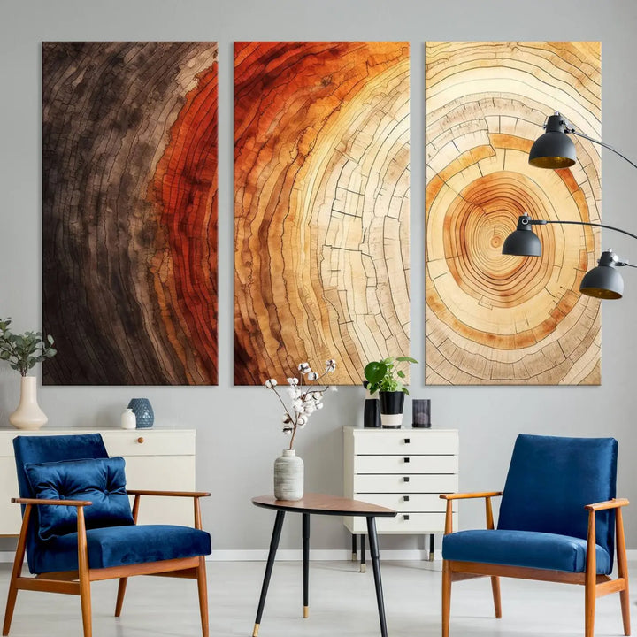 Contemporary living room featuring the Tree Ring Print on Canvas Wall Art.